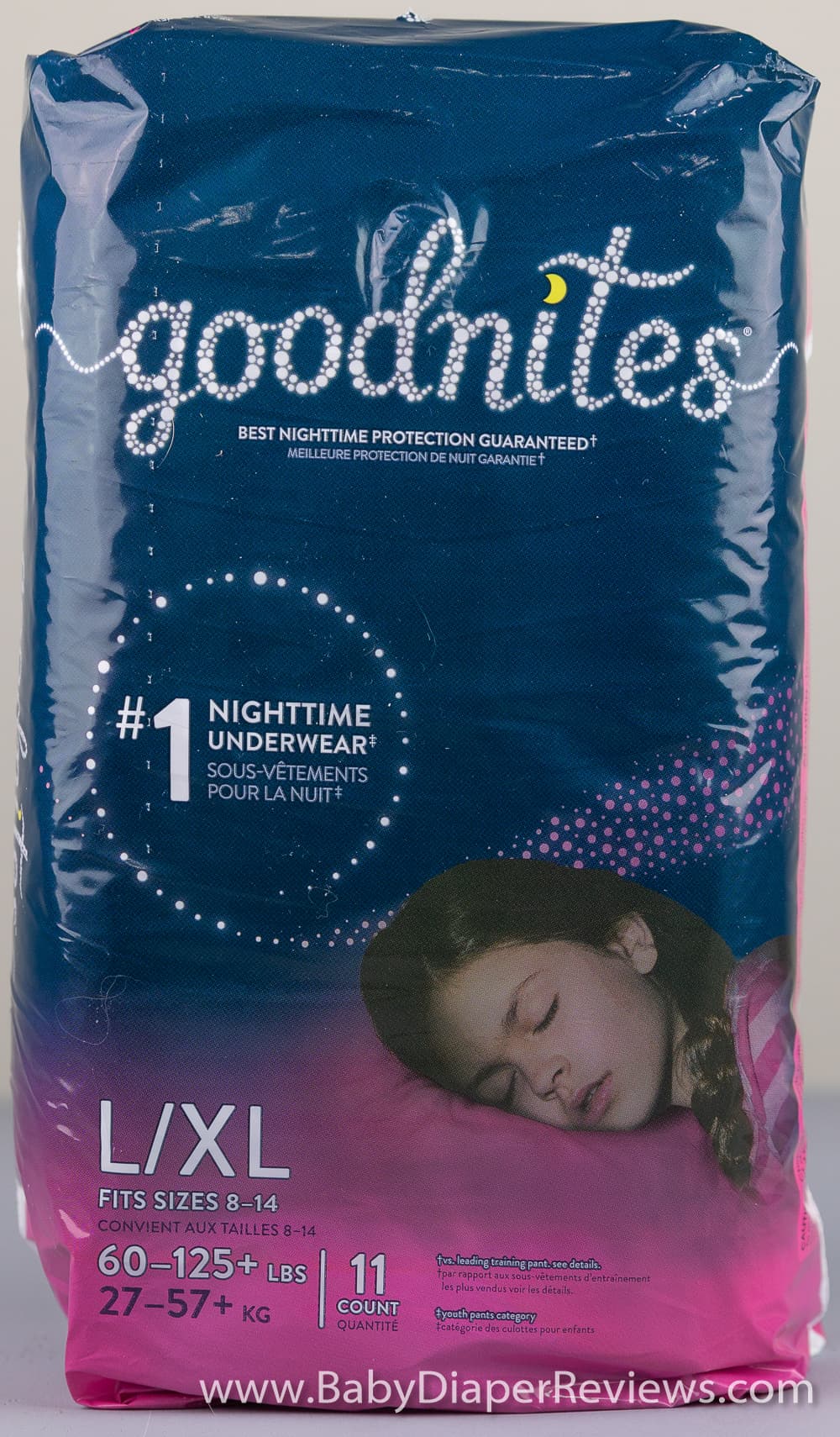 Close up view of Goodnites Girls L XL pull ups