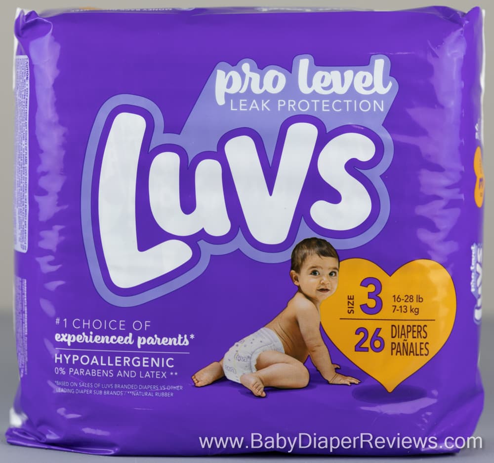 Close up view of Luvs Pro Level size three diapers